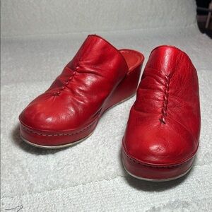 Red Leather Women's Clogs